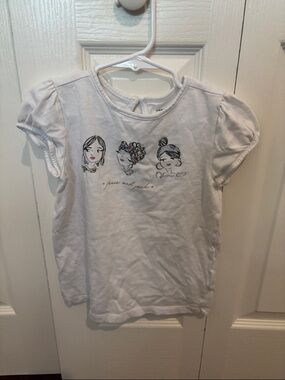 Janie and Jack White Short Sleeve Tee with Illustrated Faces